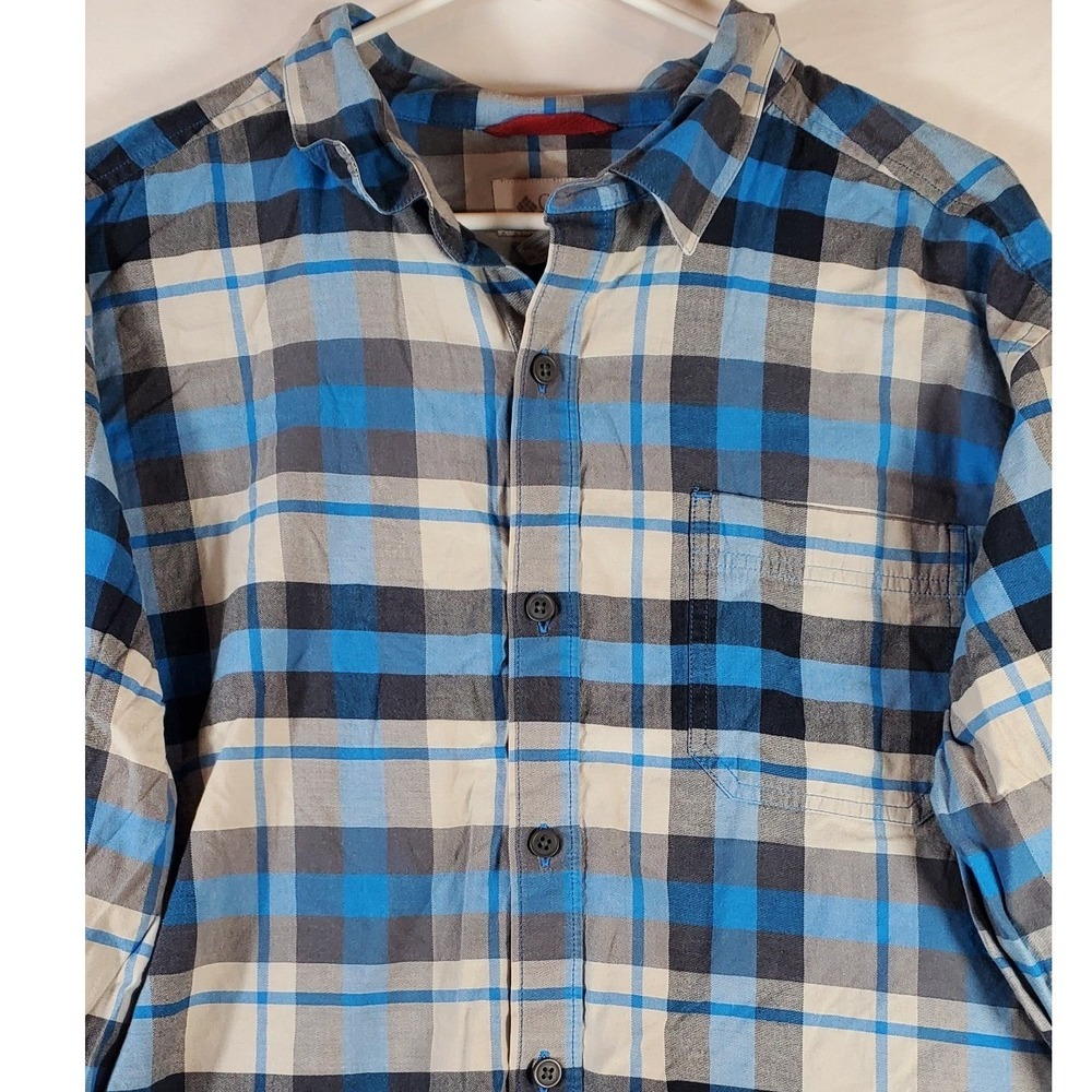 Columbia Sportswear‎ Long Sleeve Plaid Button Up Shirt Men's XL Blue Gray White
